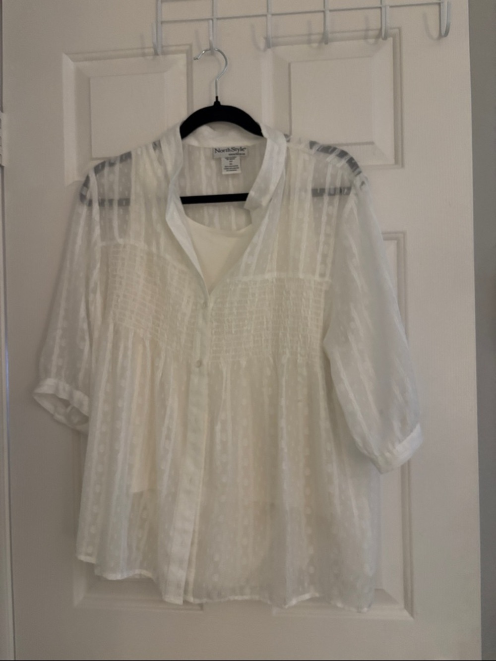 NorthStyle Cream Sheer Textured Dot Button-Front Blouse